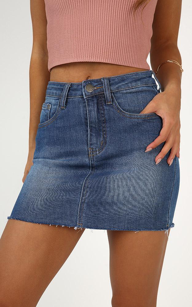 Lost In Space Denim Skirt In Mid Wash