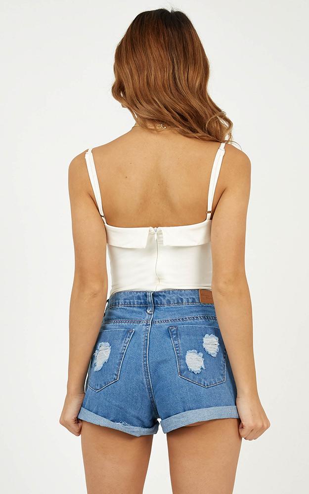 Lightning Strike Denim Shorts In Mid Wash