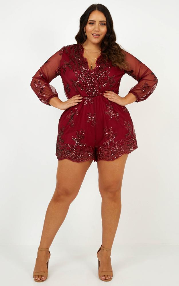 What Comes Around Playsuit in Wine Sequin