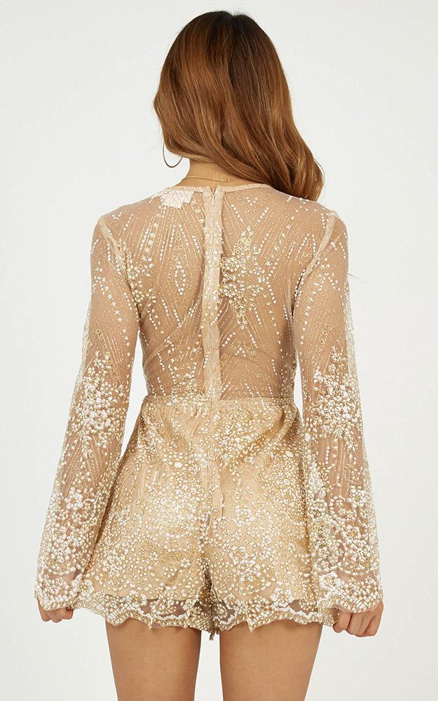 I Could Use A Love Song Playsuit In Rose Gold Glitter