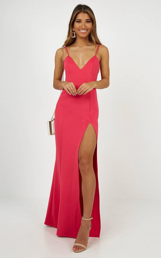 Dare To Dream Split Maxi Dress in Hot Pink