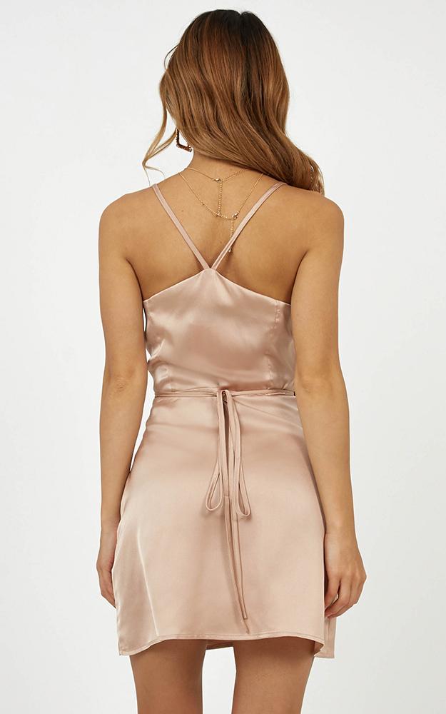All Things Nice Dress In Mocha Satin