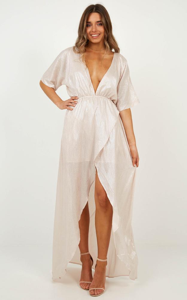Show Me The Way Maxi Dress In Blush Metallic