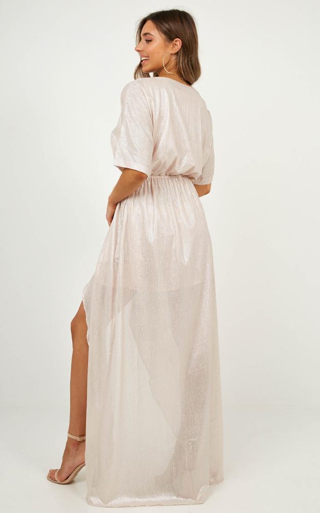 Show Me The Way Maxi Dress In Blush Metallic