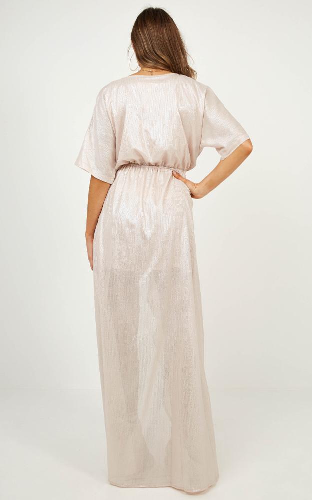 Show Me The Way Maxi Dress In Blush Metallic