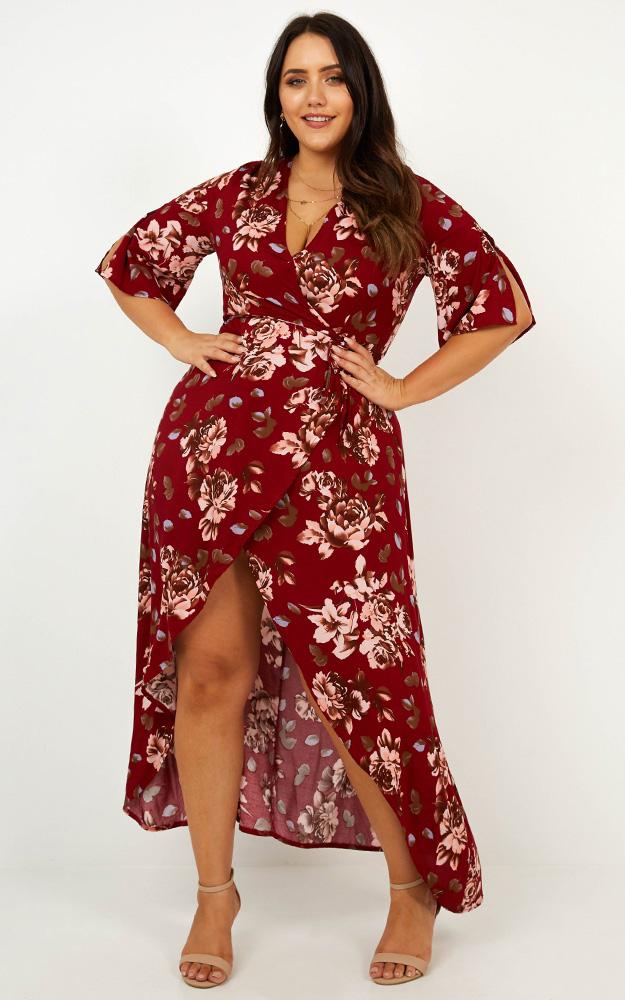 Slipped Away Dress In Wine Floral