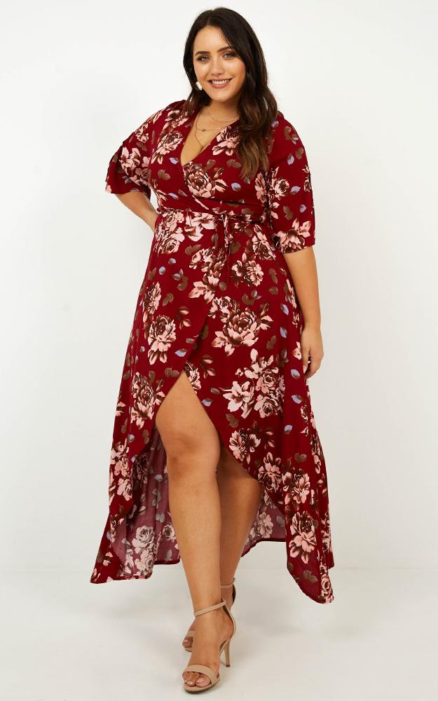 Slipped Away Dress In Wine Floral