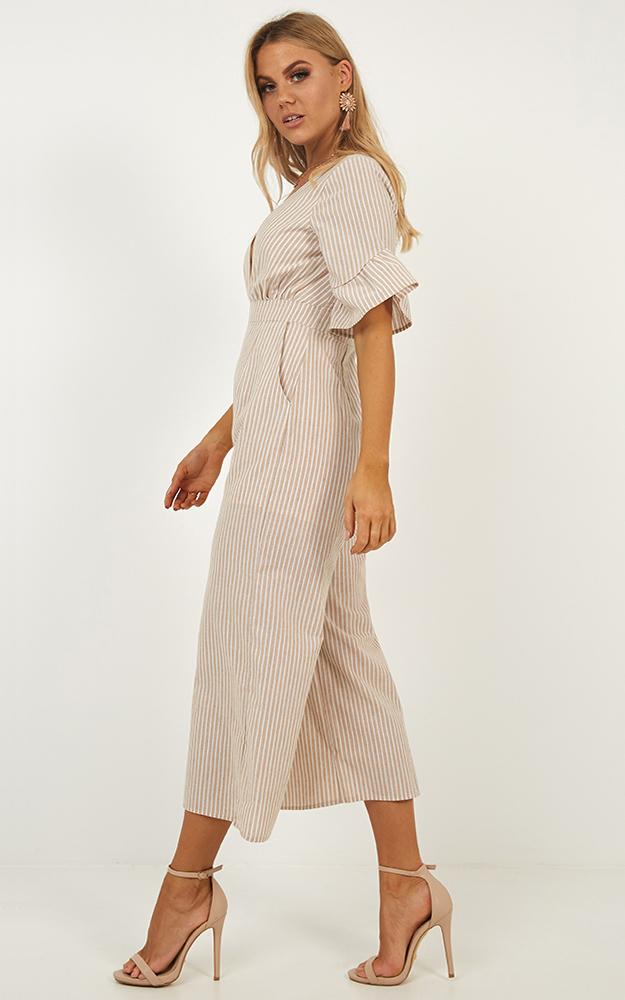 Respect Jumpsuit In Beige Stripe