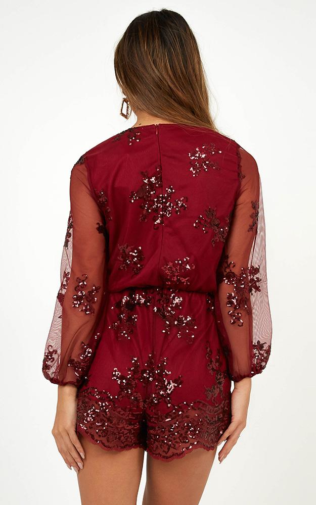 What Comes Around Playsuit in Wine Sequin