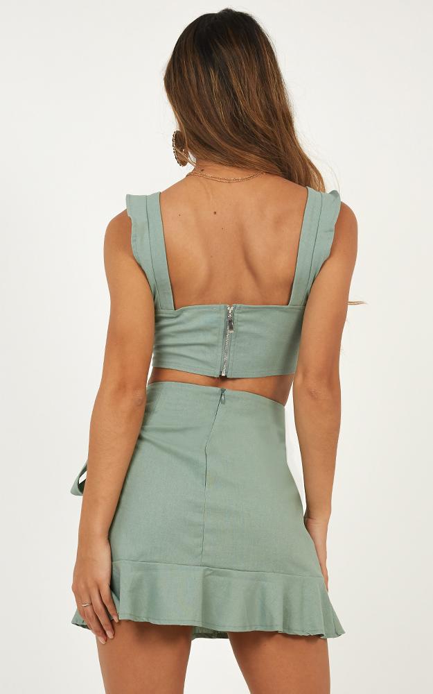 Royal Power Two Piece Set In Sage Linen Look