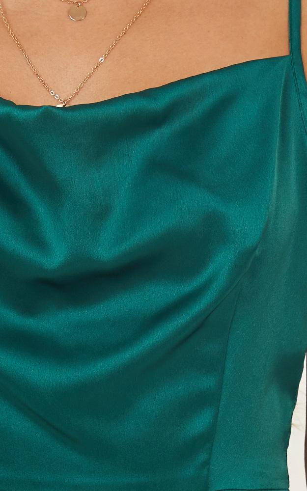 Night Time Light Dress In Emerald Satin