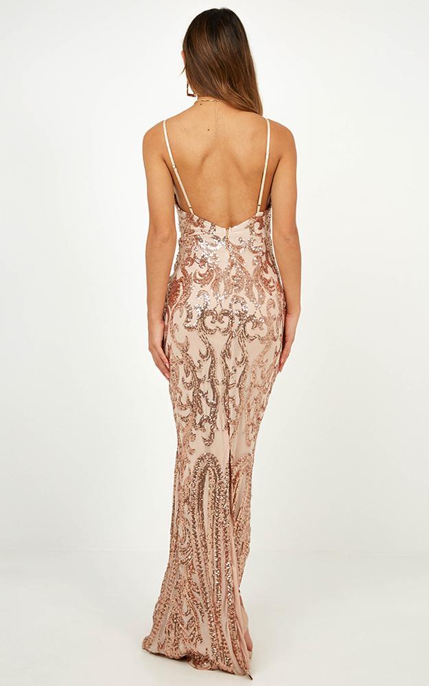 Capture Recapture Dress In Rose Gold Sequin