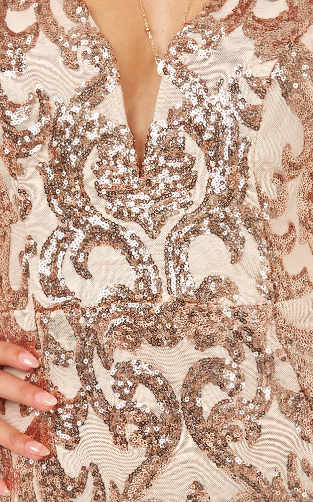 Capture Recapture Dress In Rose Gold Sequin