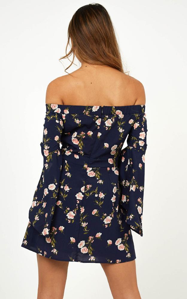 Break My Heart Dress In Navy Print