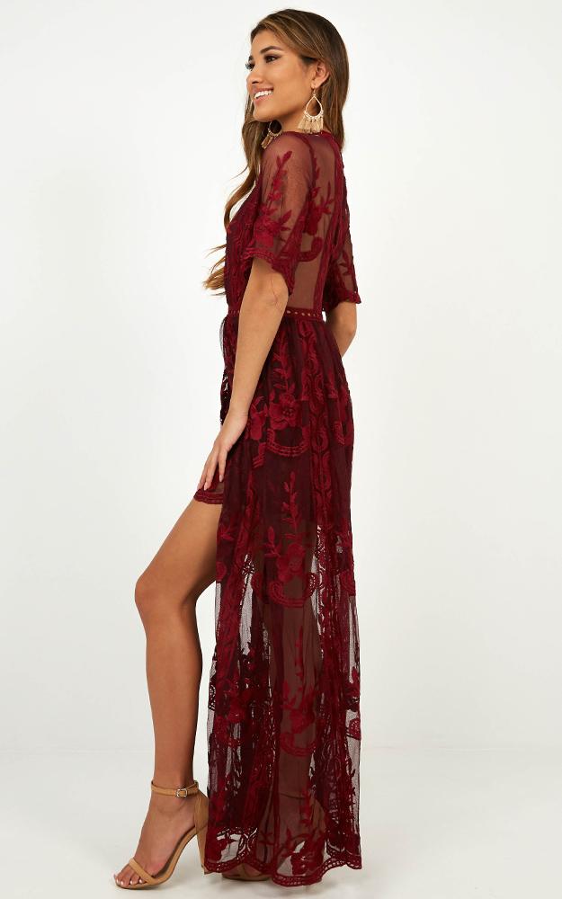 Lets Get Loud Maxi Playsuit in Wine Lace