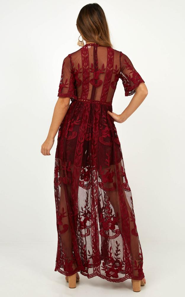 Lets Get Loud Maxi Playsuit in Wine Lace