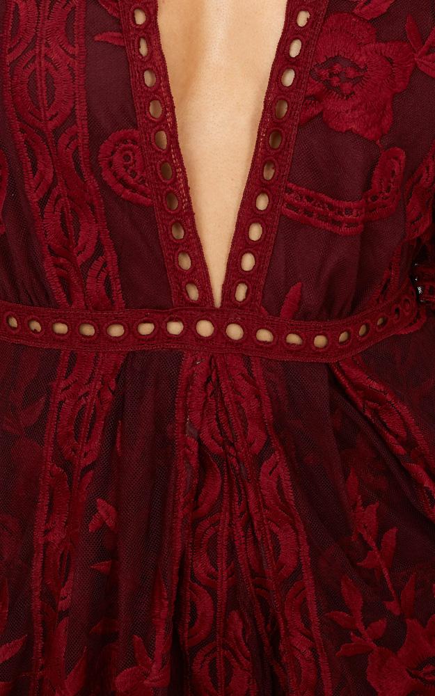 Lets Get Loud Maxi Playsuit in Wine Lace