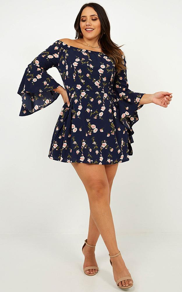 Break My Heart Dress In Navy Print