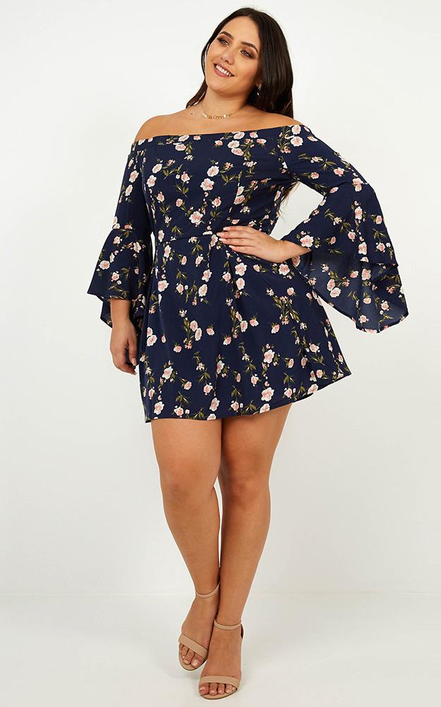 Break My Heart Dress In Navy Print