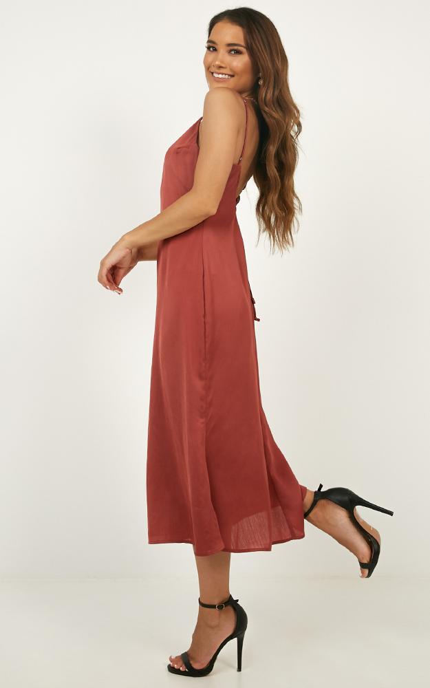 Hello World Midi Dress In Rose Satin