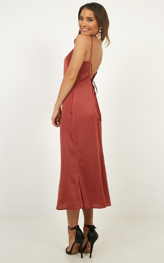 Hello World Midi Dress In Rose Satin