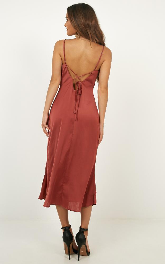 Hello World Midi Dress In Rose Satin