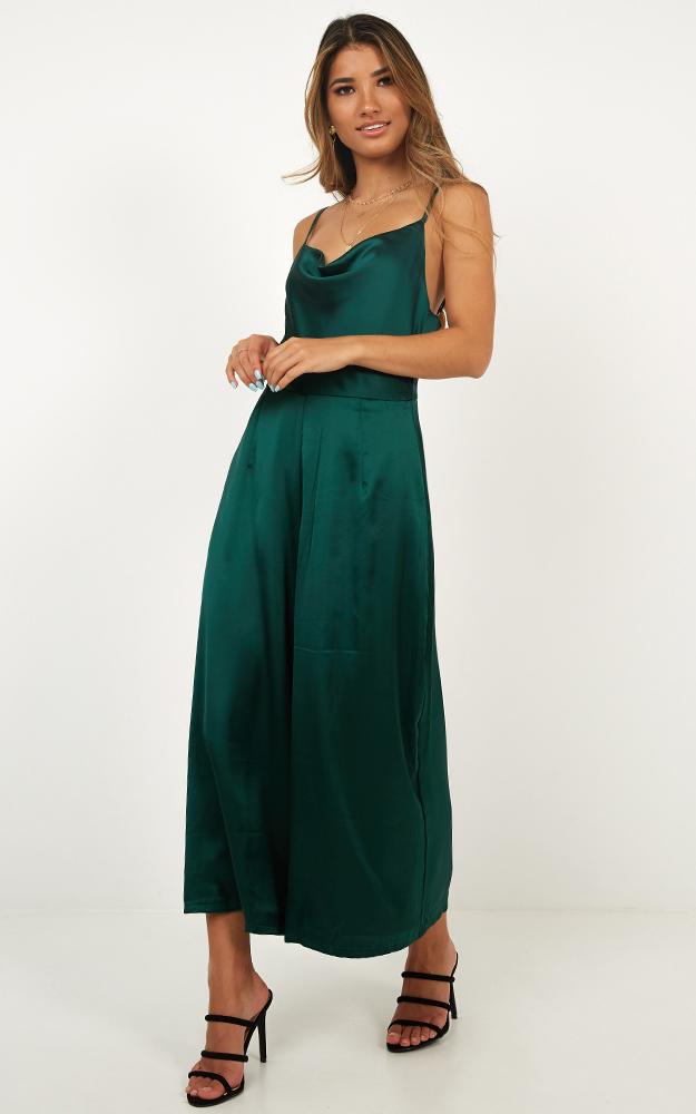 Night Shine Jumpsuit In Emerald Satin