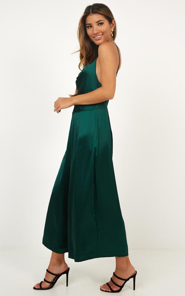 Night Shine Jumpsuit In Emerald Satin