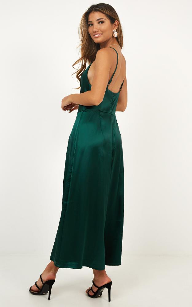 Night Shine Jumpsuit In Emerald Satin