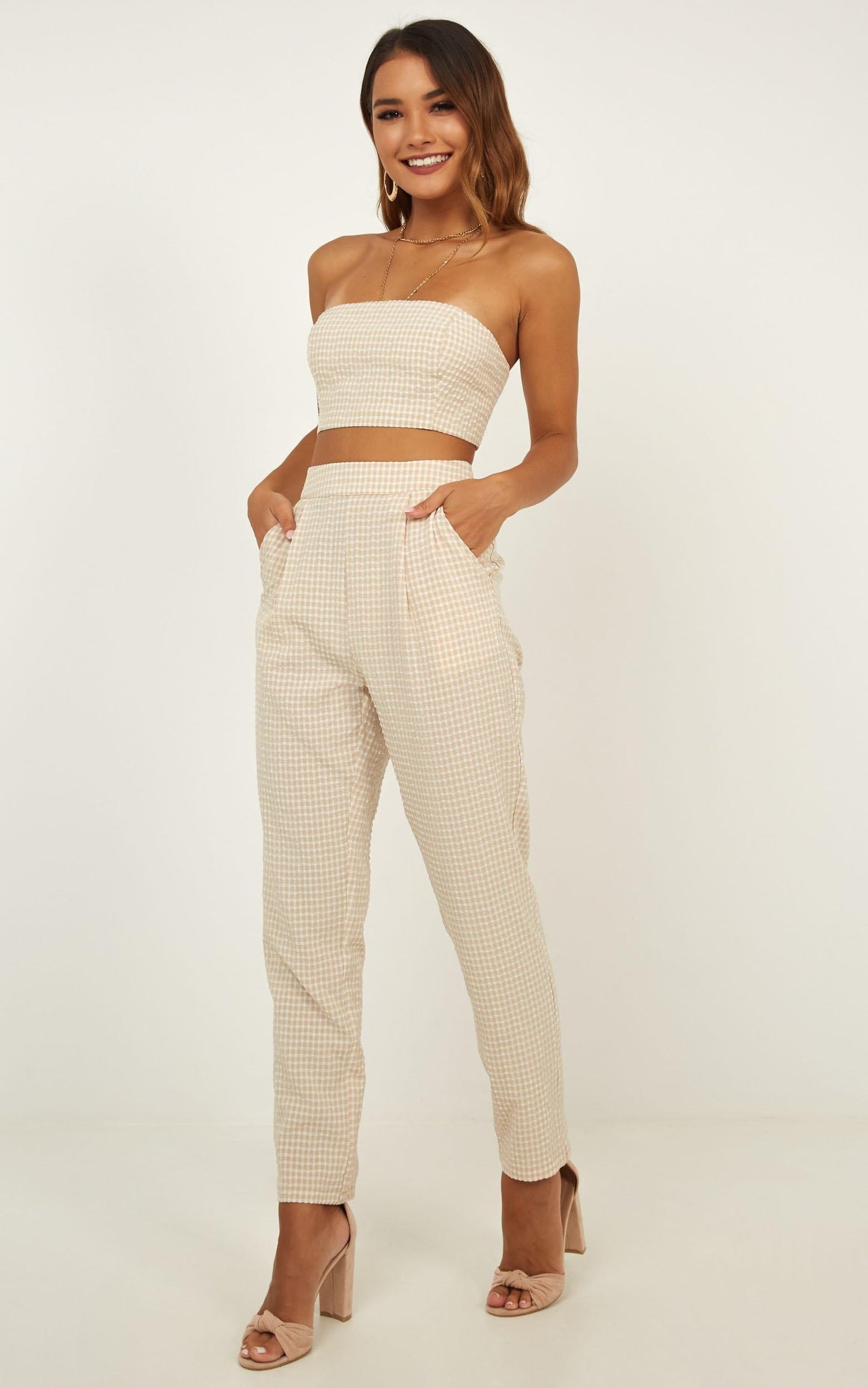 Dont Make A Difference Two Piece Set In Beige Check