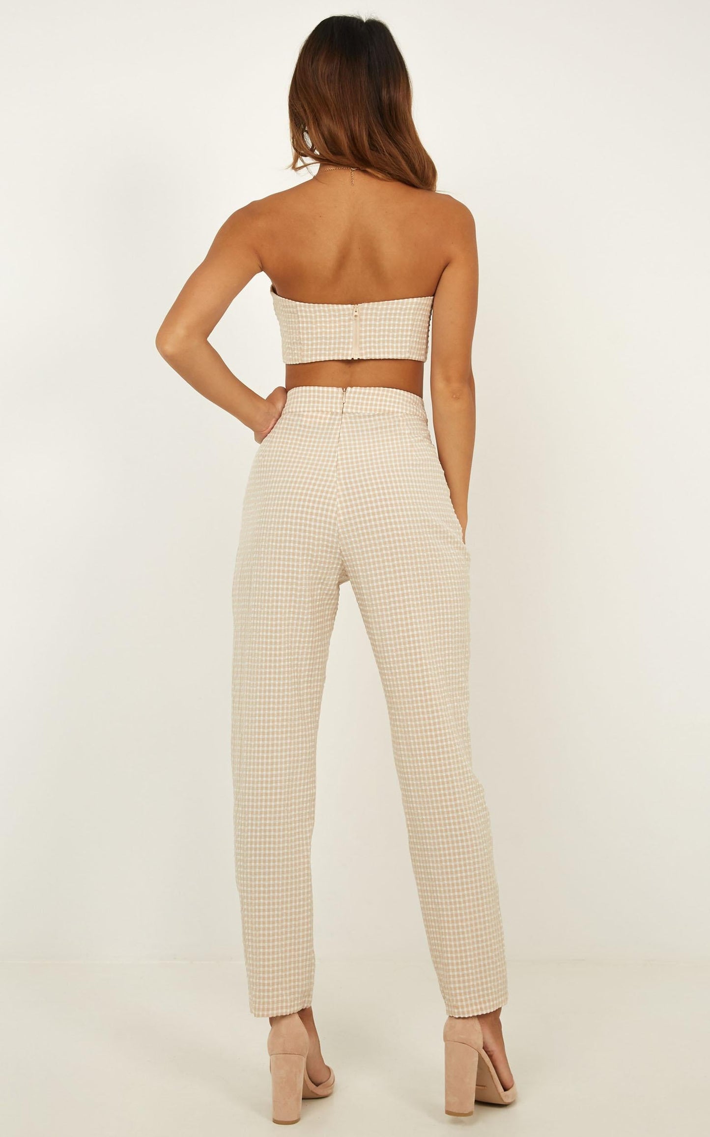Dont Make A Difference Two Piece Set In Beige Check