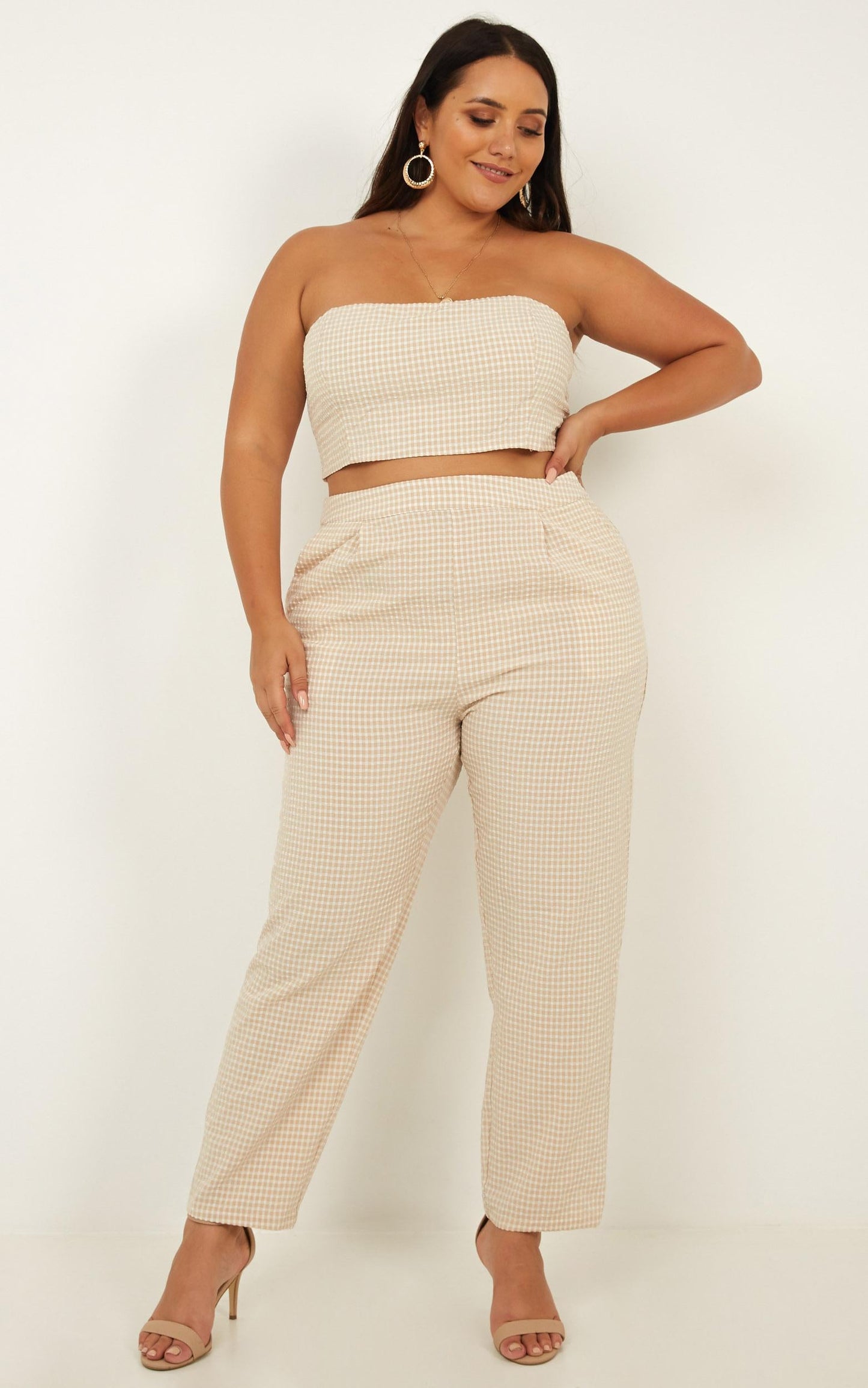 Dont Make A Difference Two Piece Set In Beige Check