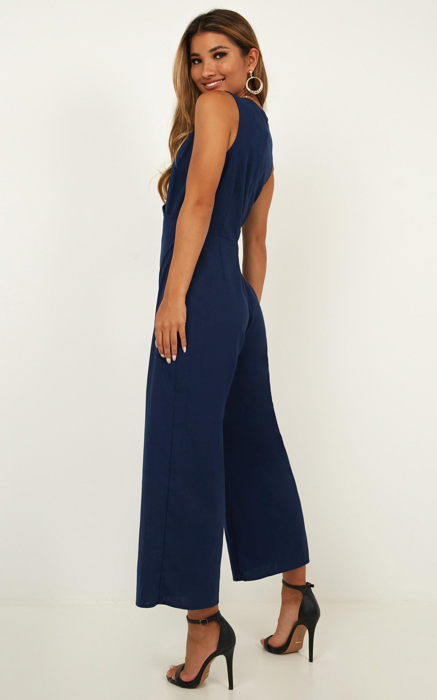 Clear As Crystal Jumpsuit In Navy Linen Look