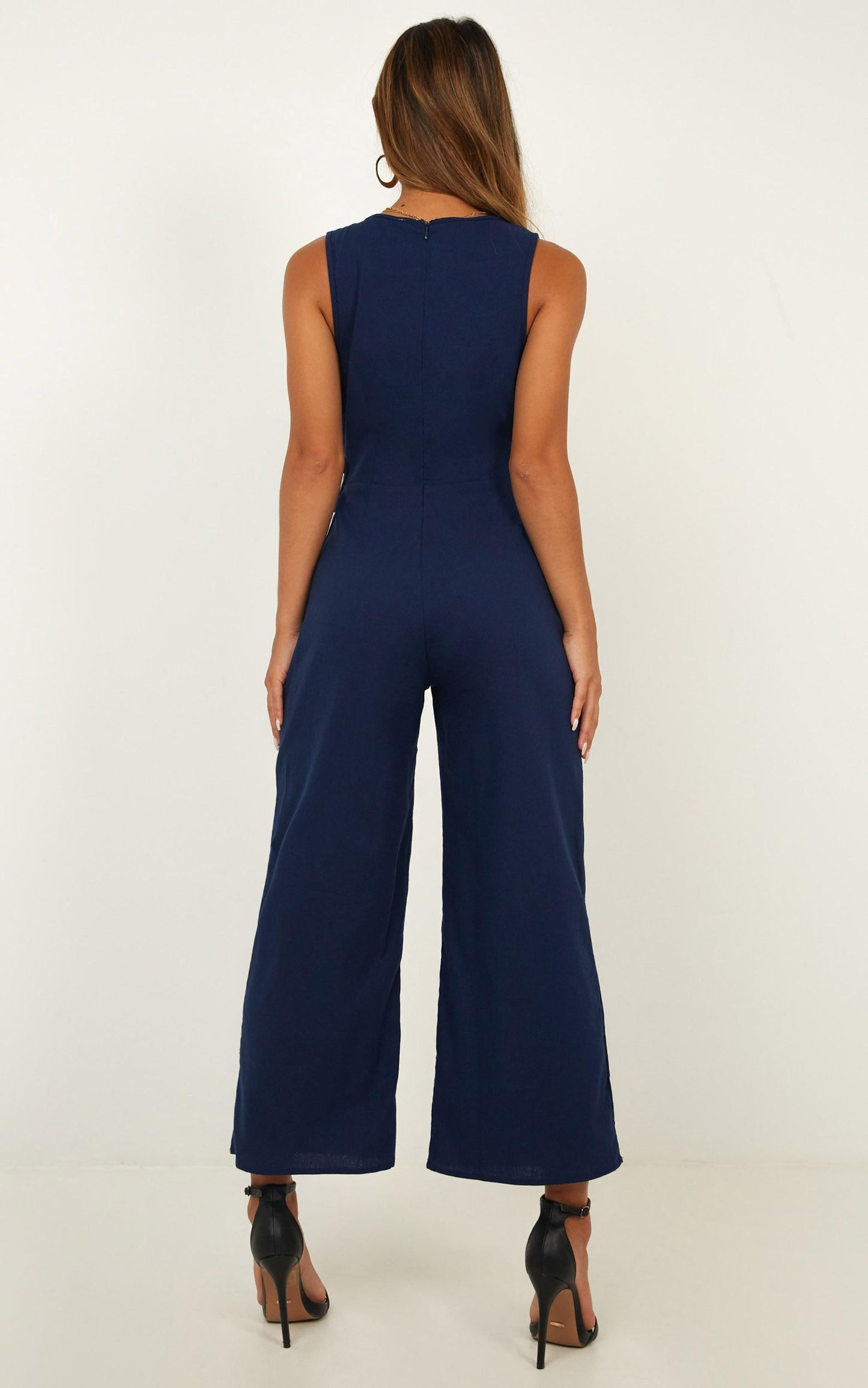 Clear As Crystal Jumpsuit In Navy Linen Look