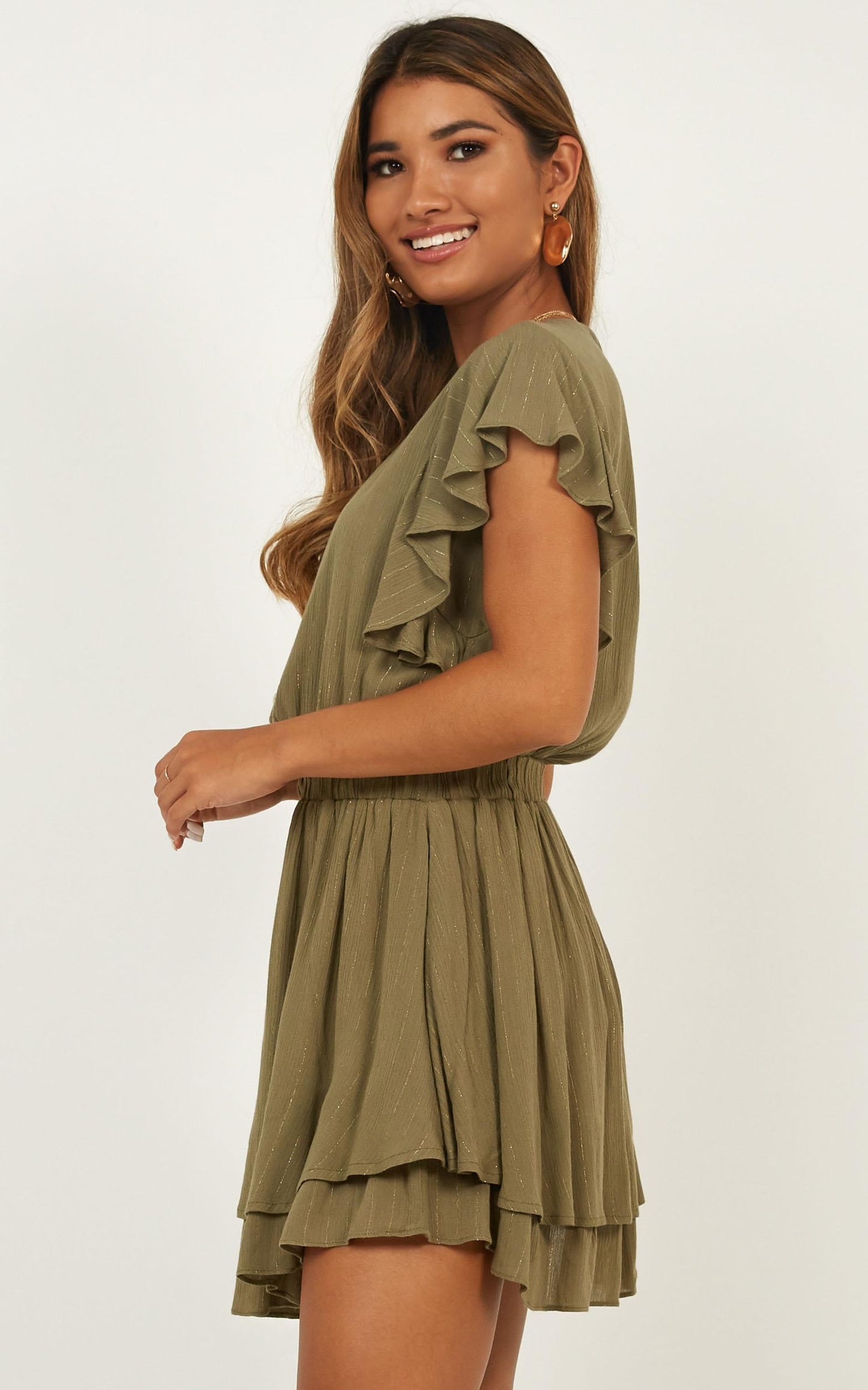 Burning Fire Dress In Khaki