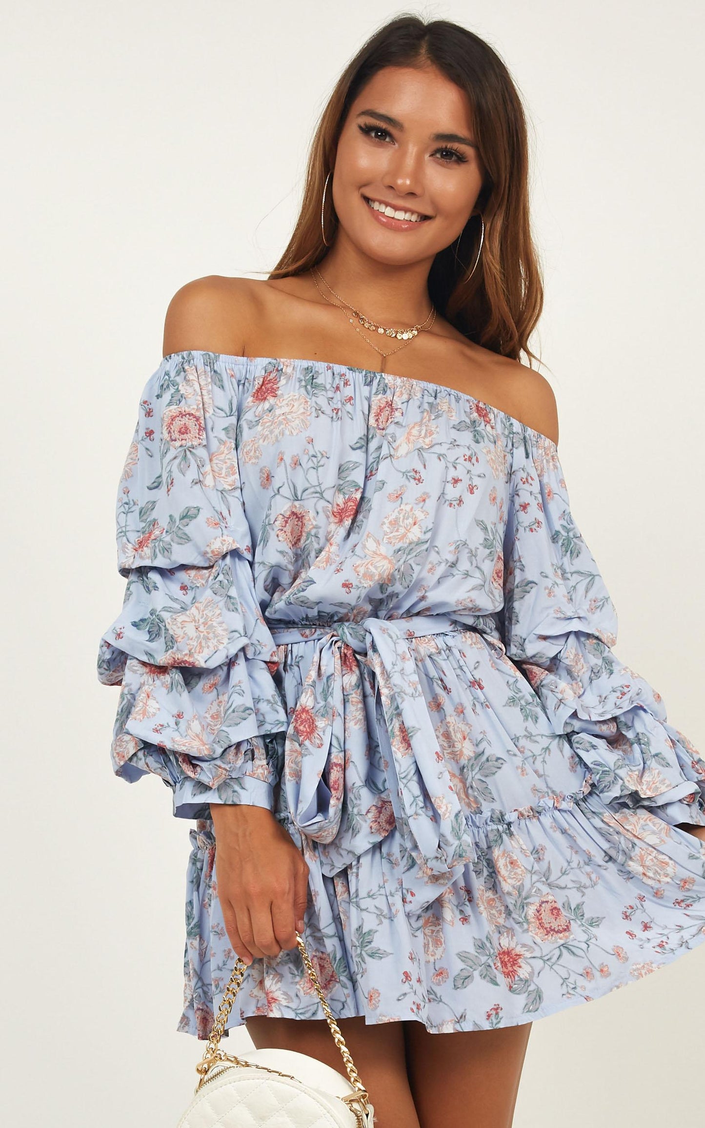 Leave With Me Dress In Blue Floral