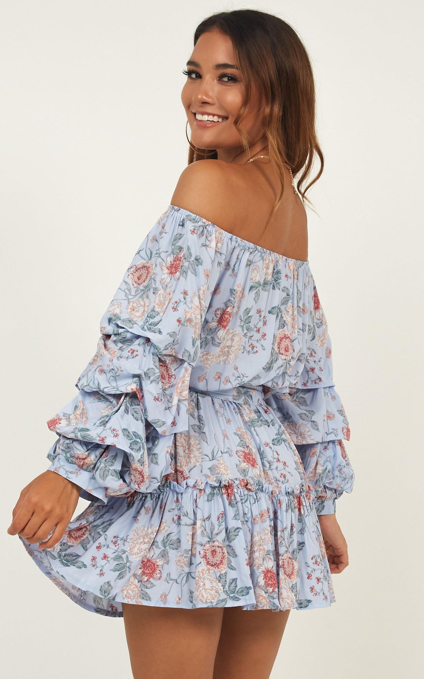 Leave With Me Dress In Blue Floral
