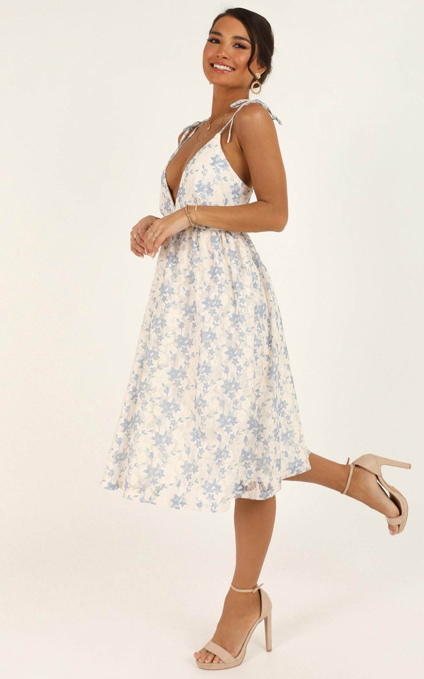 Lace Get It On Dress In White Blue Lace