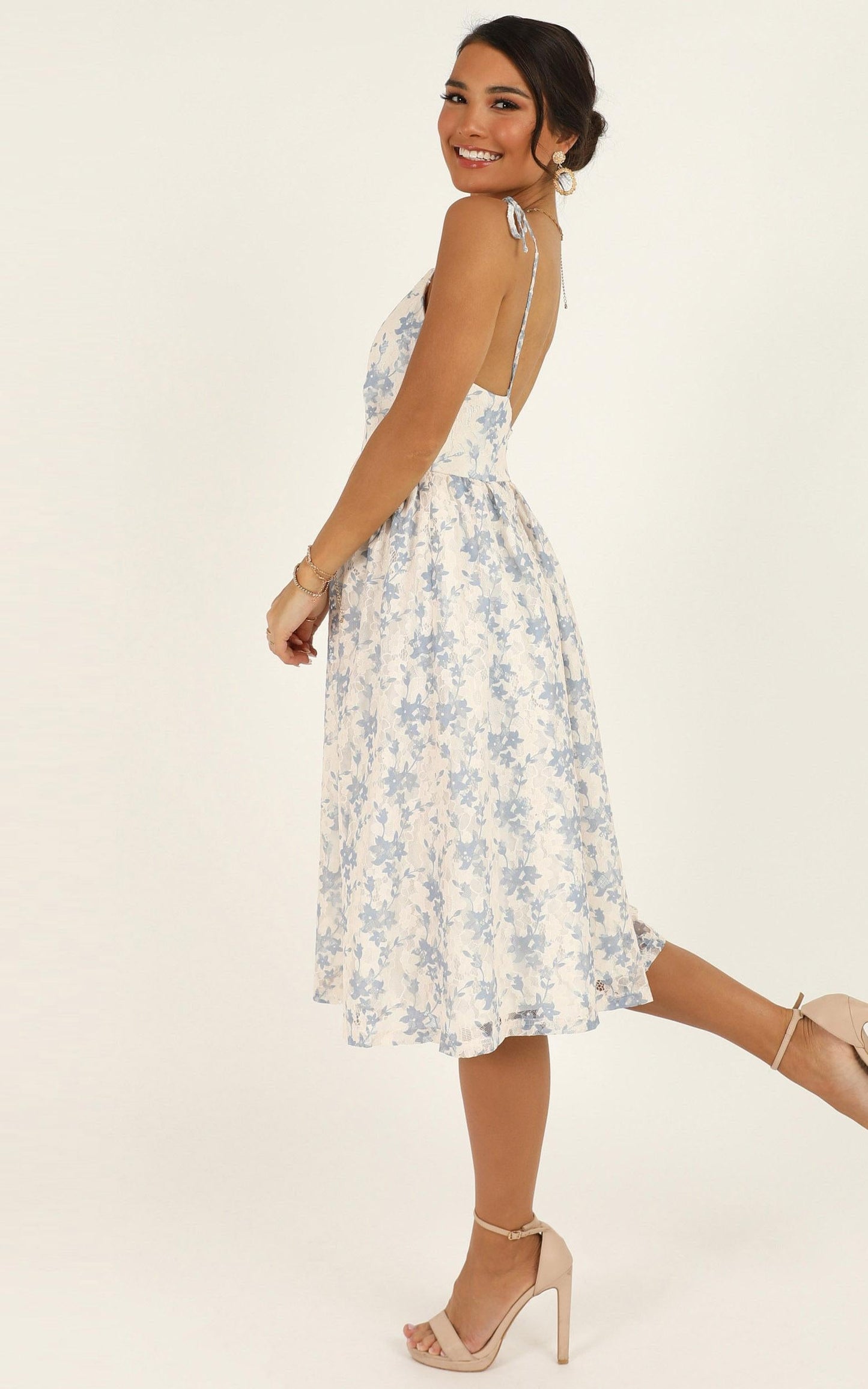 Lace Get It On Dress In White Blue Lace