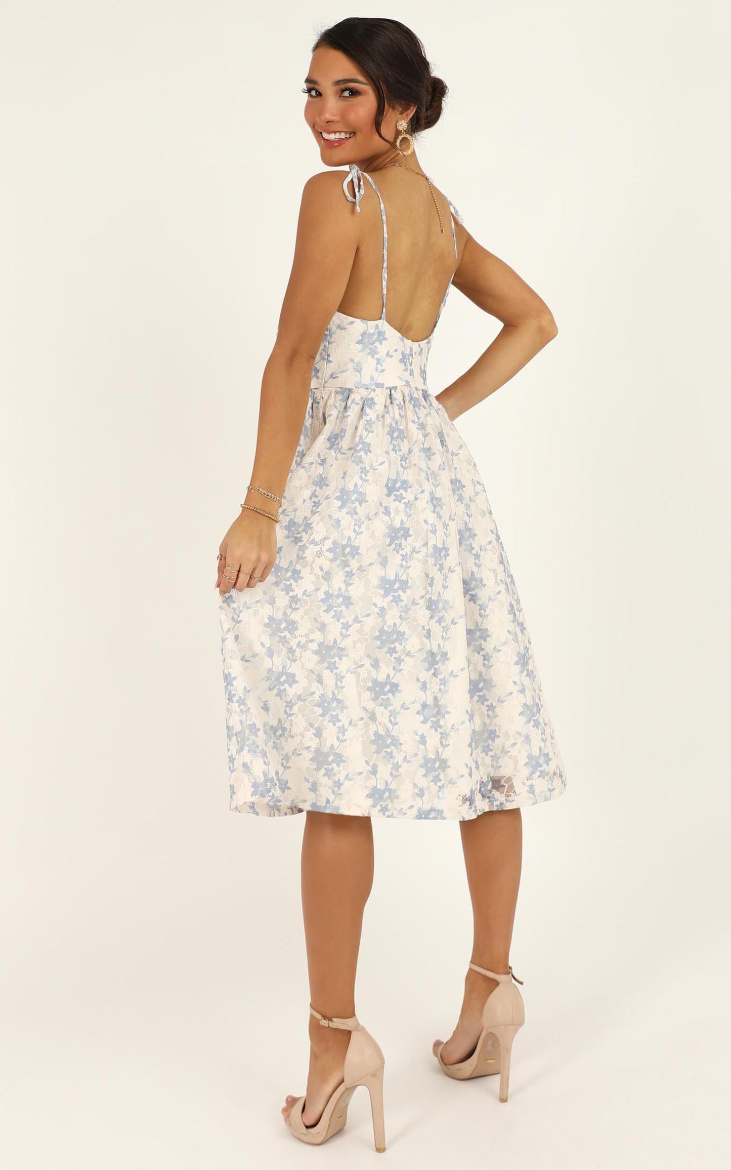 Lace Get It On Dress In White Blue Lace