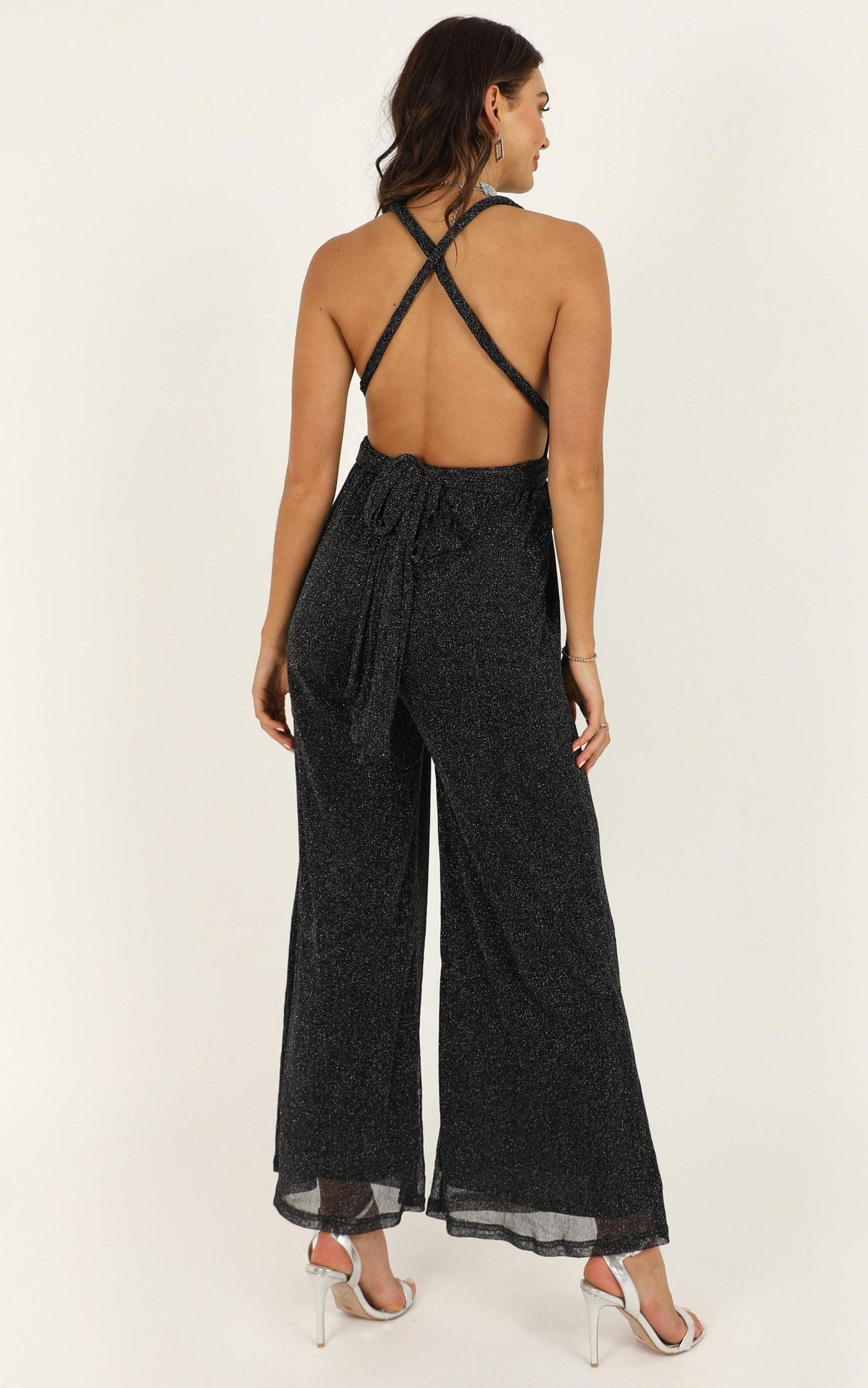 Stand Up For Me Jumpsuit In Black Lurex