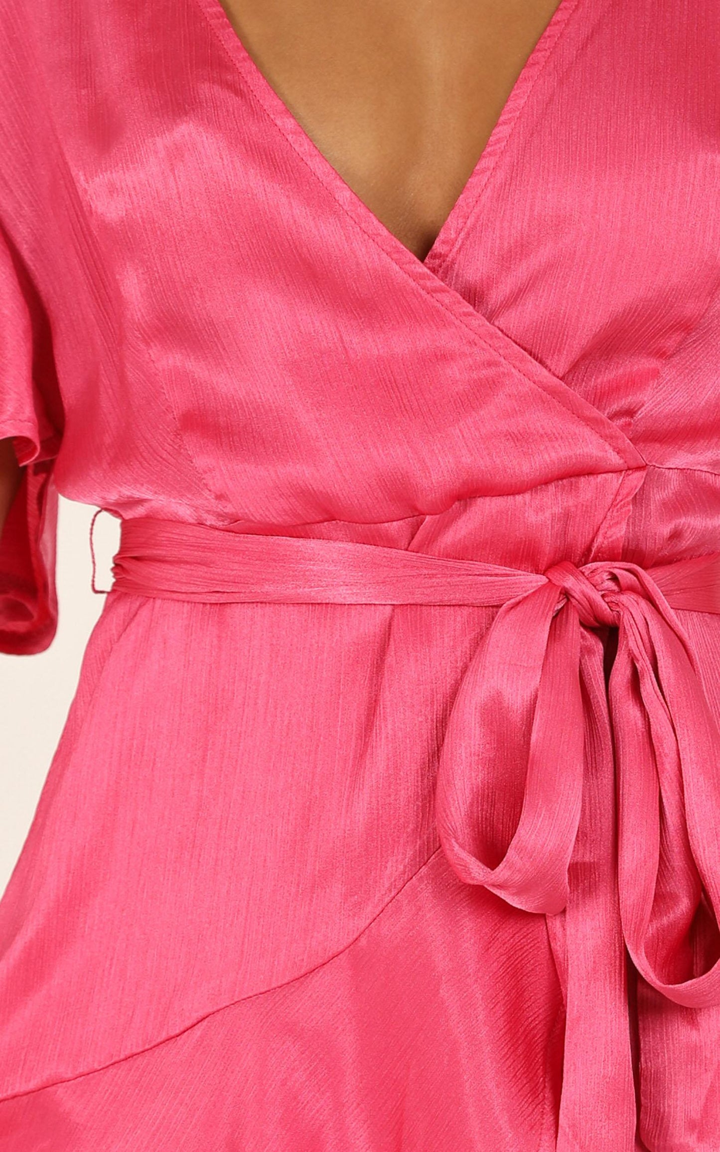 All I Want To Be Ruffle Mini Dress in Hot Pink Satin