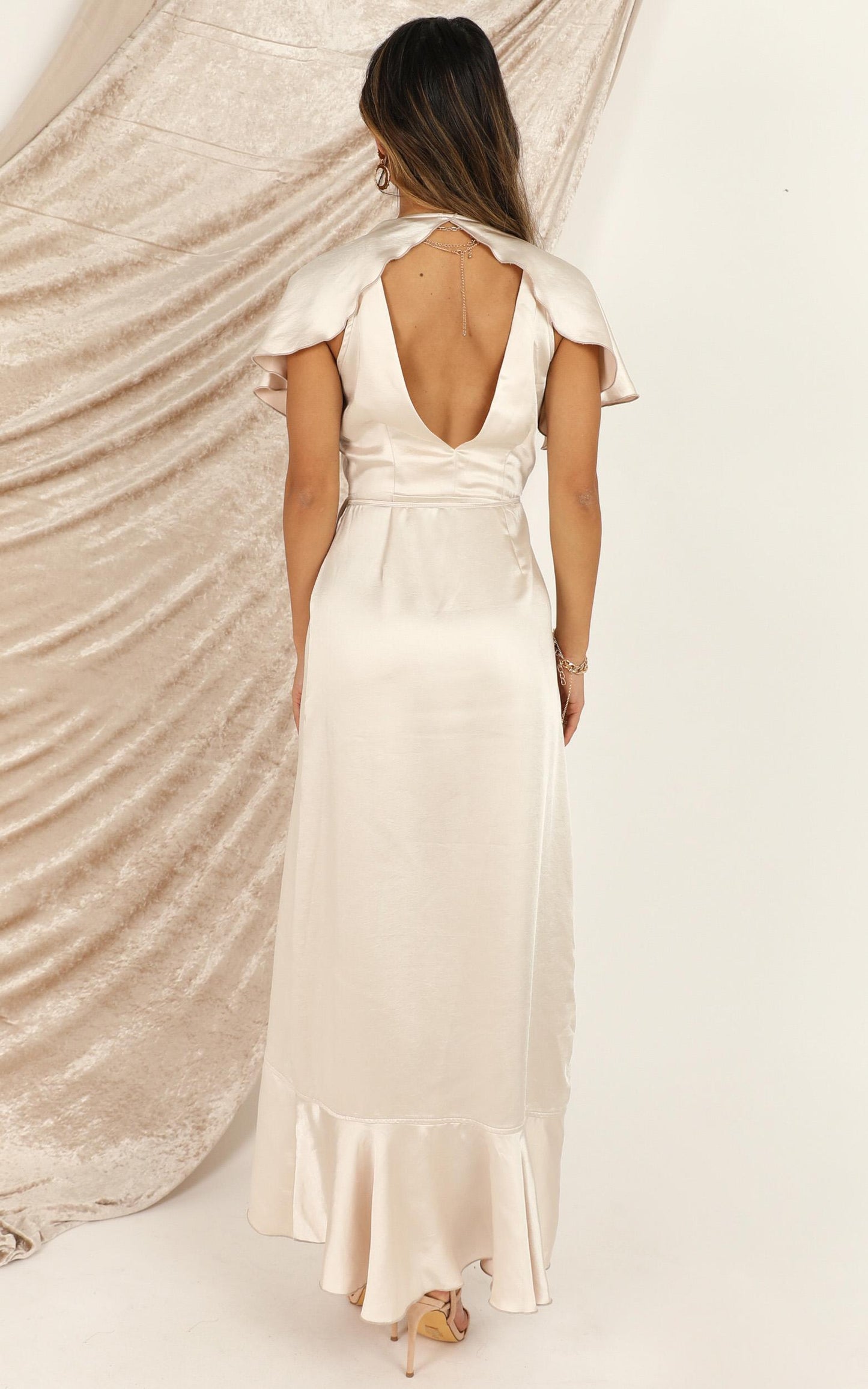 Wrap It Dress In Champagne Satin