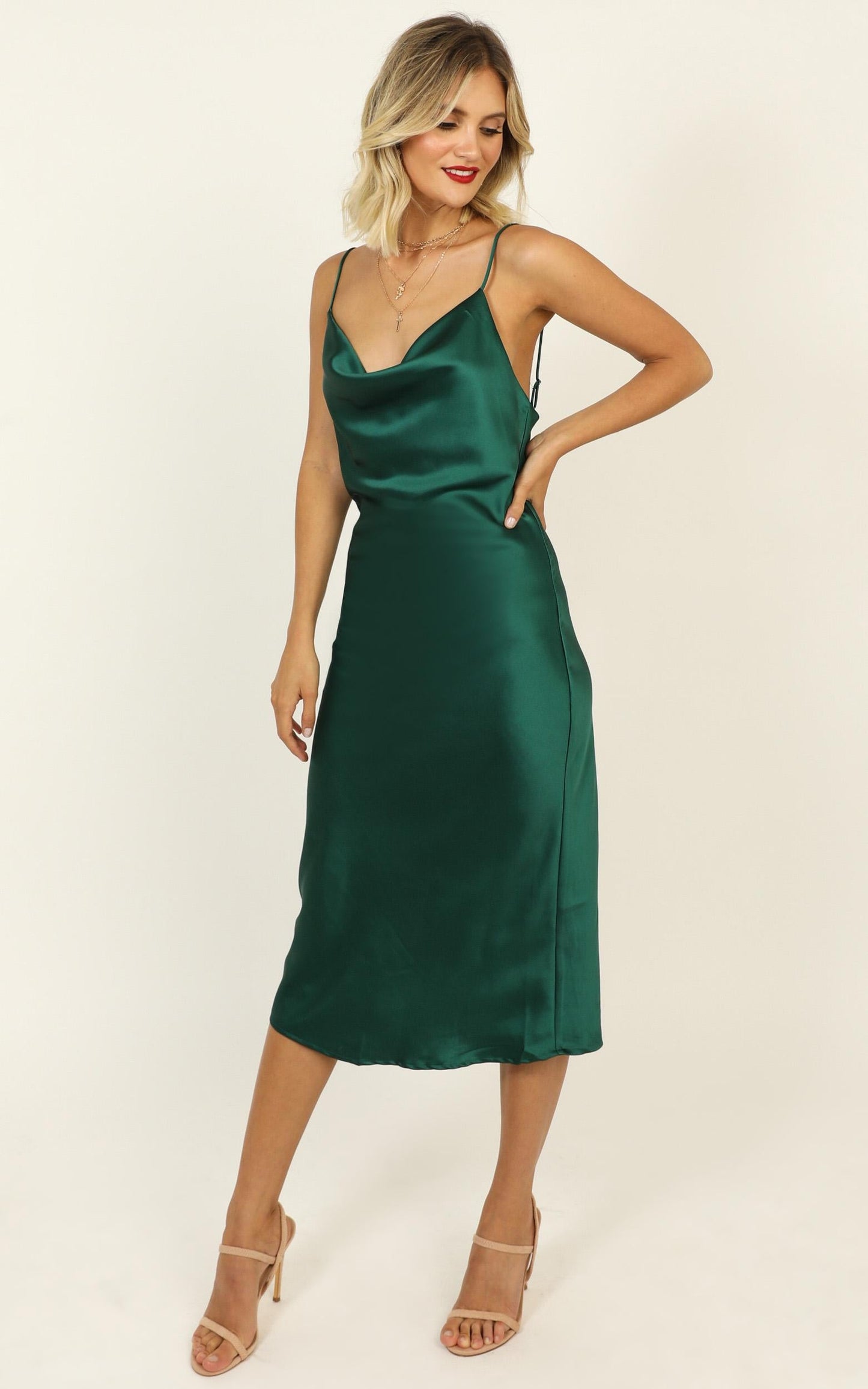 Before The Storm Dress In Emerald Green Satin