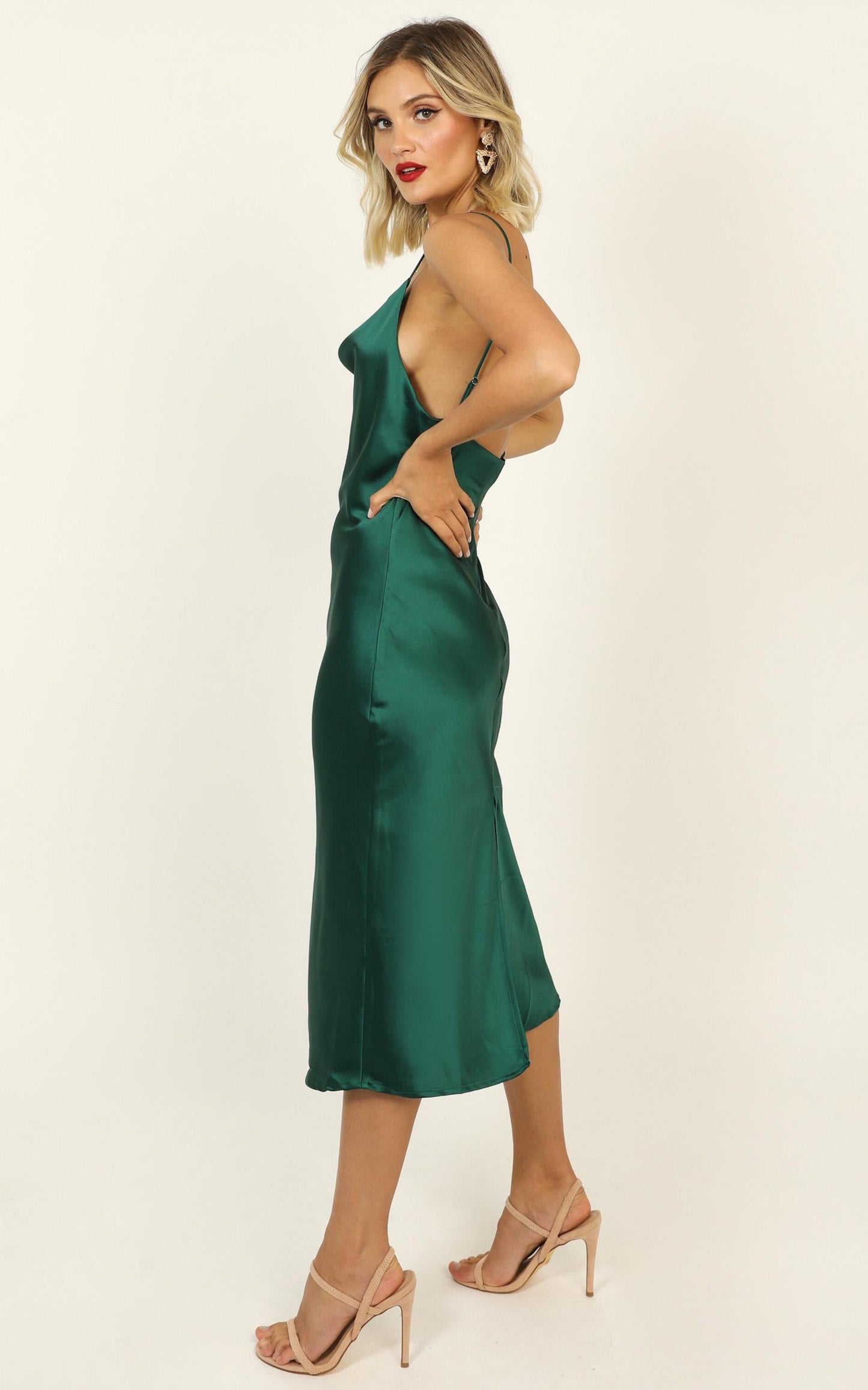 Before The Storm Dress In Emerald Green Satin