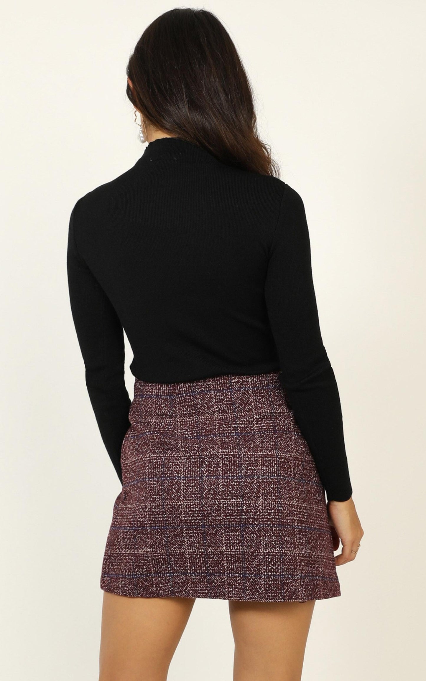 Thoughts Of You Skirt in Wine Check