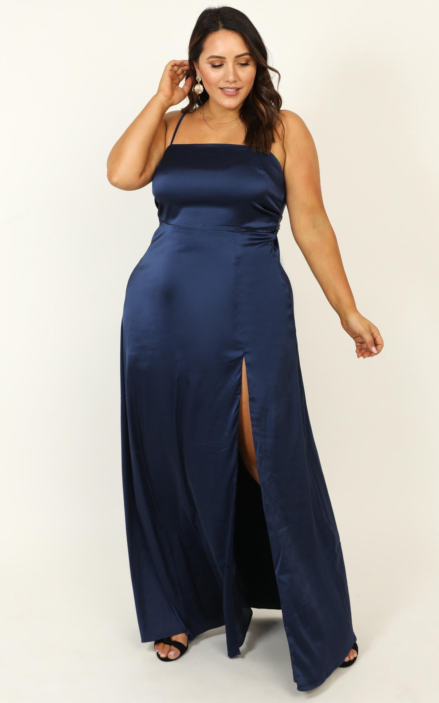 You Got That Vibe Dress In Navy Satin
