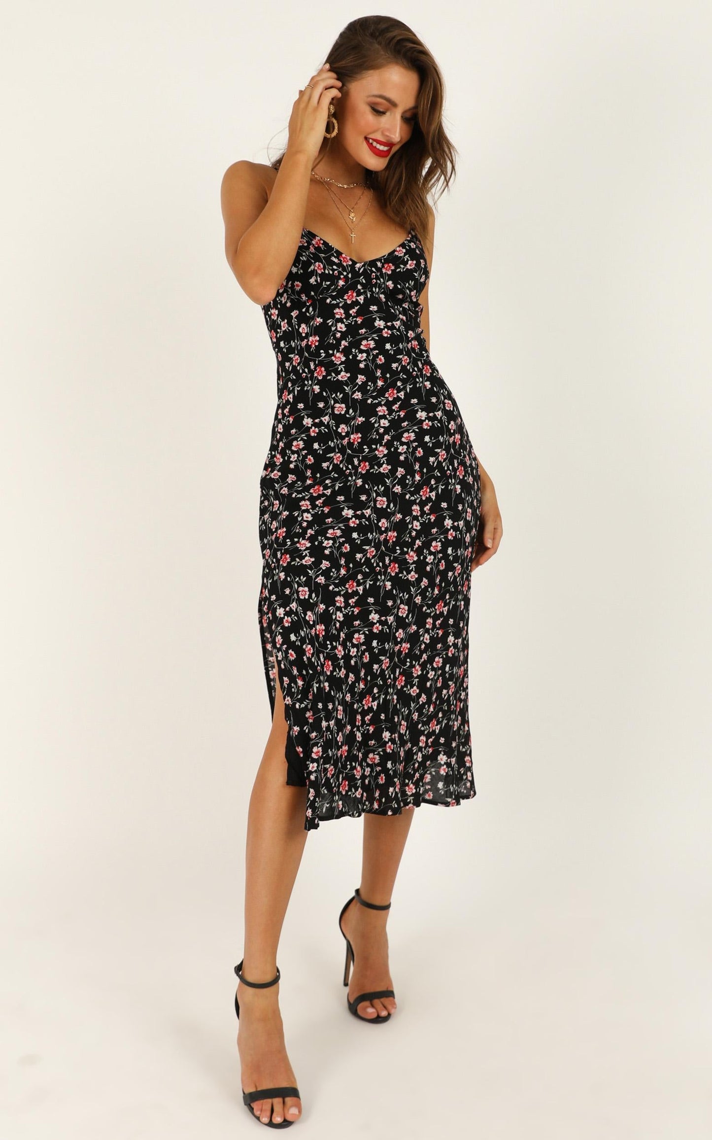 Sheridan Midi Dress in Black Floral