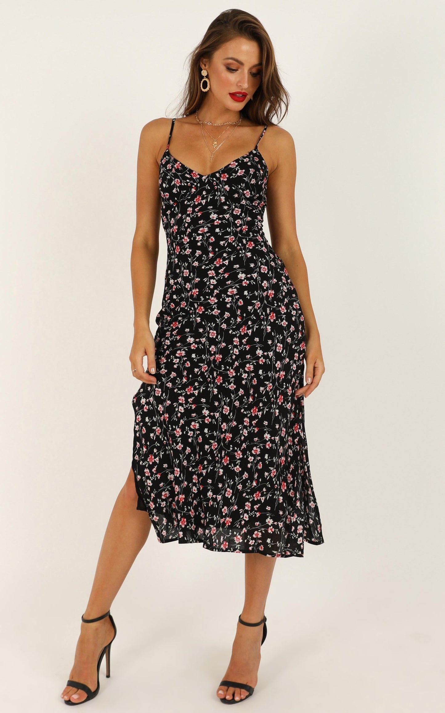 Sheridan Midi Dress in Black Floral