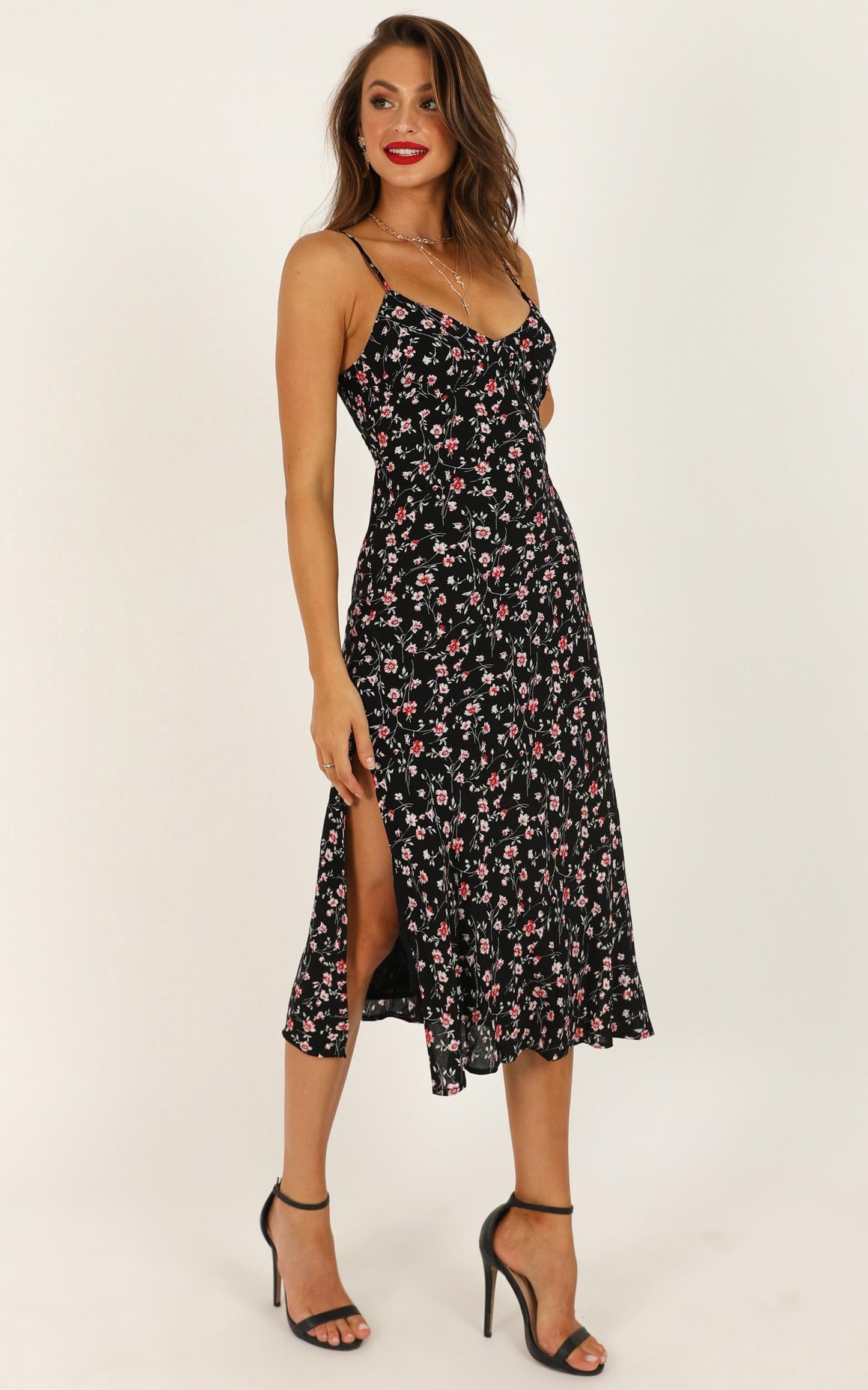 Sheridan Midi Dress in Black Floral